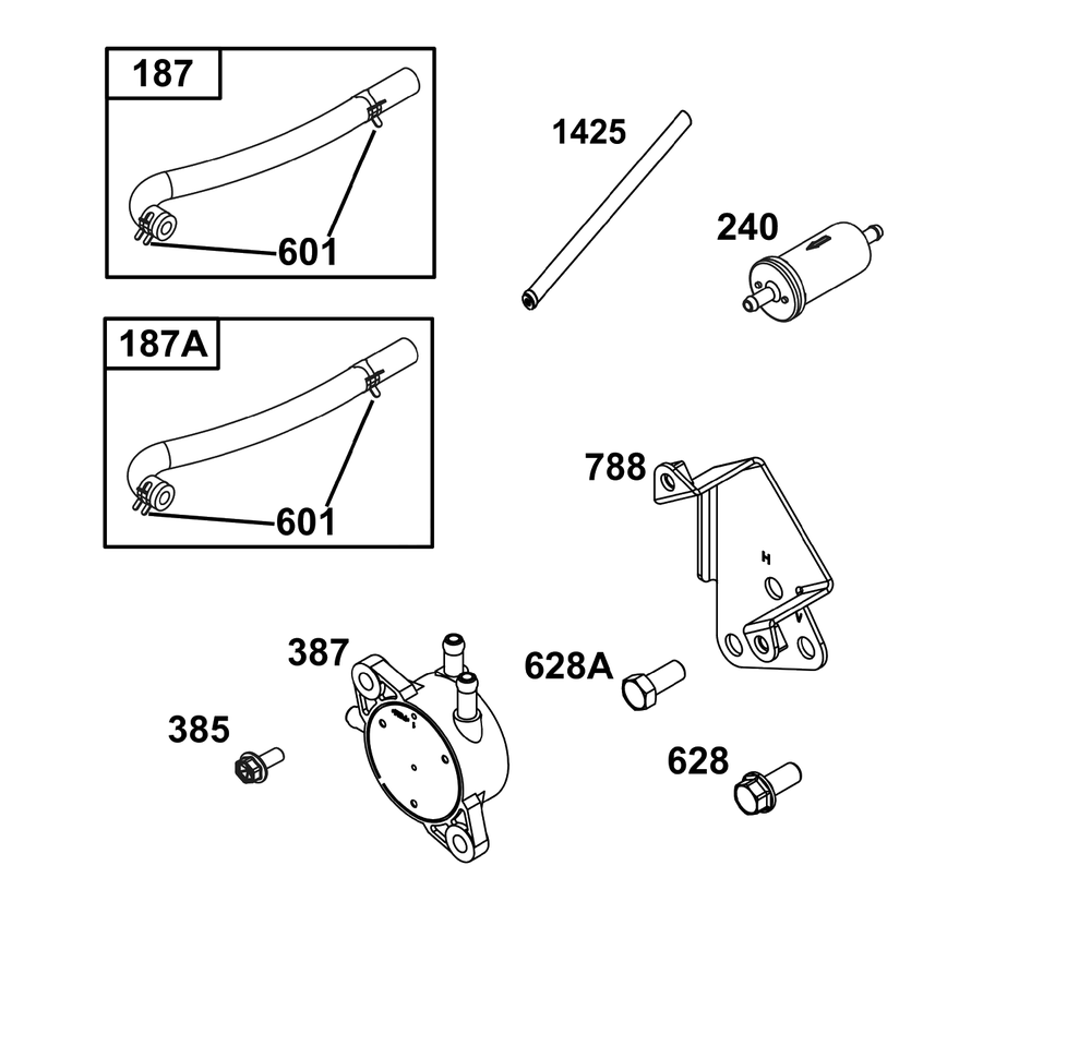 Fuel Supply Group Diagram and Parts List for 386777-0146-G1  Briggs and Stratton Engine